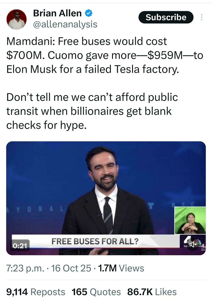 A social media post shows a news anchor discussing free buses and billionaires, highlighting an 'Eat The Rich' moment. A social media post shows a news anchor discussing free buses and billionaires, highlighting an 'Eat The Rich' moment.