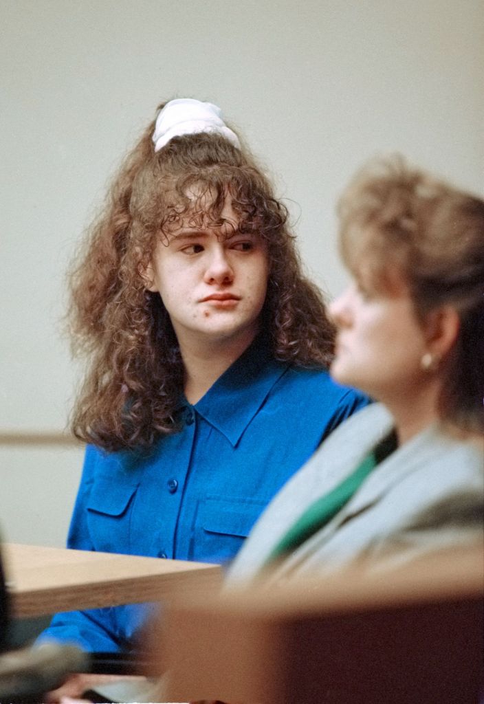 Christa Gail Pike looks at her mother in the courtroom after being convicted of murder.