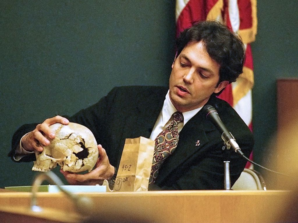 Forensic anthropologist Dr. Murray Marks testifies about skull wounds.